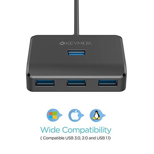 Keymox 4-Port USB 3.0 Hub, KEYMOX Compact Size Data USB Hub for MacBook, Mac Pro, Mac mini, iMac, Surface Pro, XPS, PC, Flash Drive, Mobile HDD (Charging Not Supported), Black - Image 5