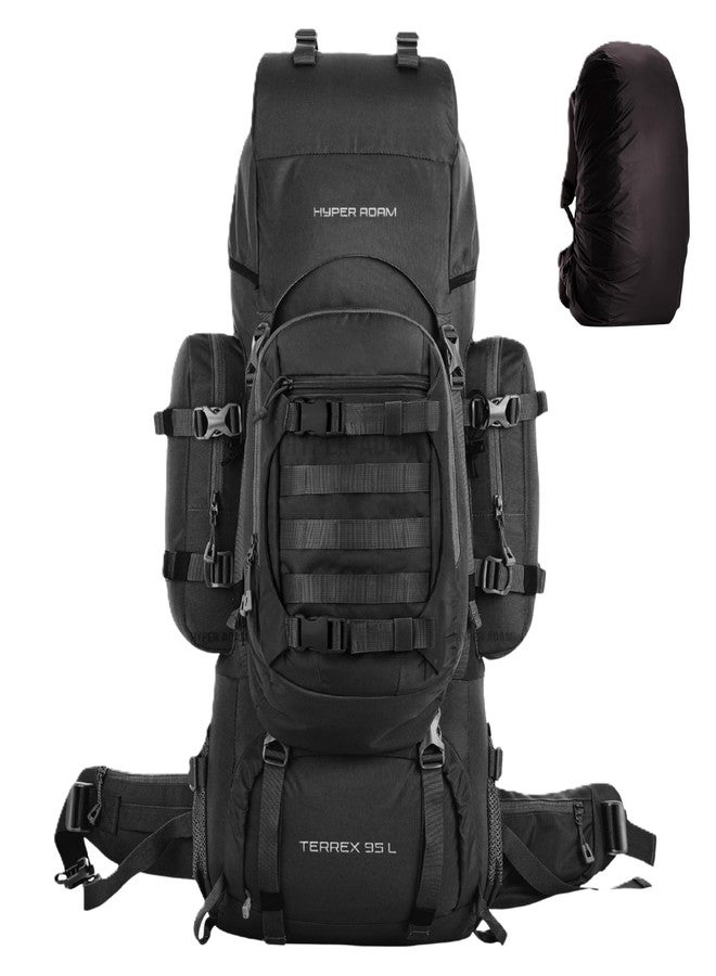 Hyper Adam 95 Ltr Rucksack With Detachable Hiking Backpack & Rain Cover for Trekking & Travelling | Mountain Bags For Men & Women| Backpack Military Grade Made With 3 Year Warranty (Black) - Image 1