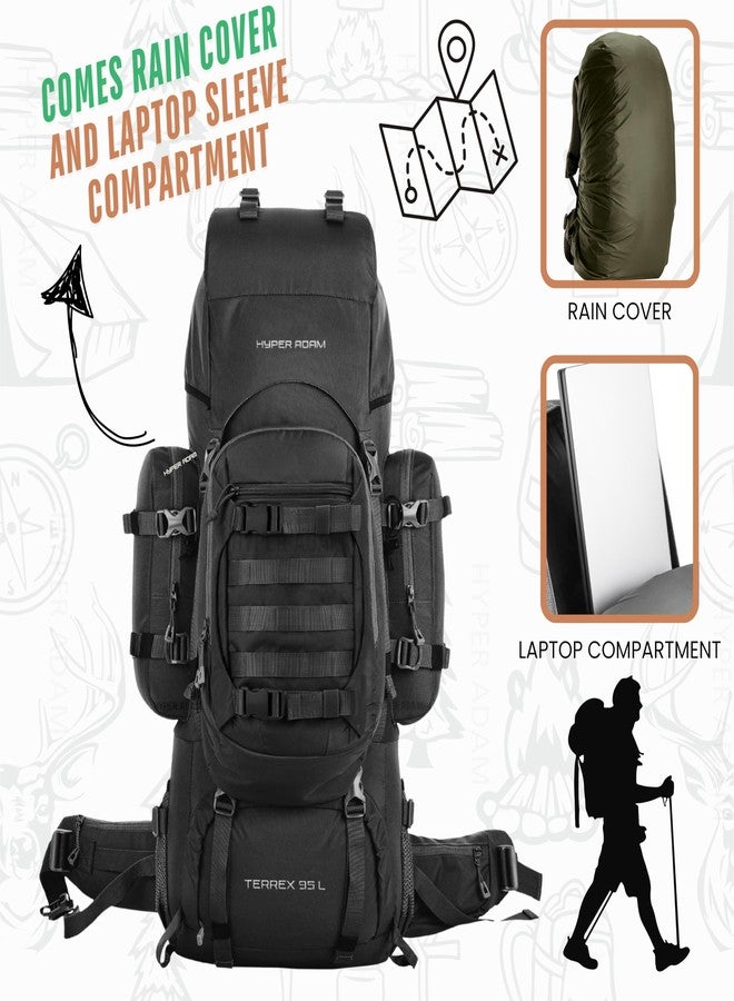 Hyper Adam 95 Ltr Rucksack With Detachable Hiking Backpack & Rain Cover for Trekking & Travelling | Mountain Bags For Men & Women| Backpack Military Grade Made With 3 Year Warranty (Black) - Image 5