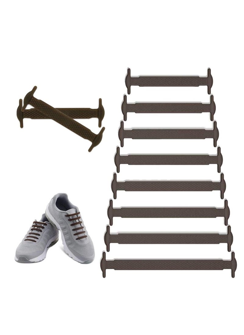 No Tie Shoelaces for Kids and Adults, Stretch Silicone Elastic Shoe Laces, Lazy Quick Tie Tieless Waterproof Wash-free Shoe Laces for Sneakers Running Shoe Boots Board and Casual Shoes, Adult-Brown - Image 1
