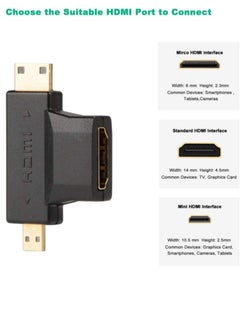 Excefore 3-in-1 HDMI to Mini/Micro HDMI Adapter, Mini/Micro HDMI Male to HDMI Female Universal T Adapter, with Gold-Plated Connector 2 Pcs, Compatible with Digital Camera Camcorder Tablet Laptop  - Image 2