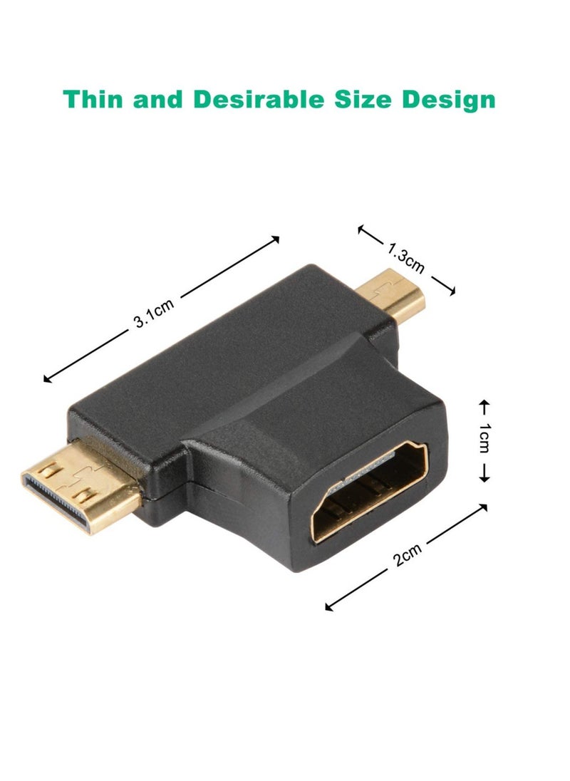 Excefore - 3-in-1 HDMI to Mini/Micro HDMI Adapter, Mini/Micro HDMI Male to HDMI Female Universal T Adapter, with Gold-Plated Connector 2 Pcs, Compatible with Digital Camera Camcorder Tablet Laptop - Image 1