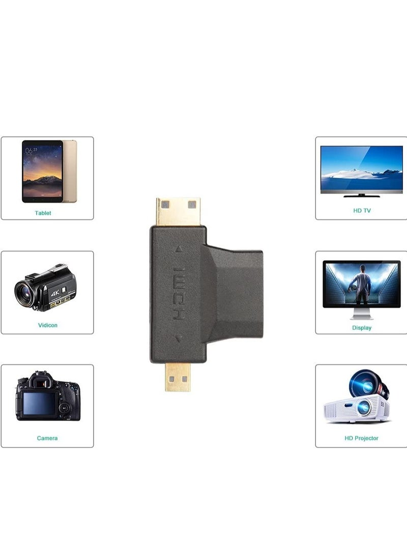 Excefore - 3-in-1 HDMI to Mini/Micro HDMI Adapter, Mini/Micro HDMI Male to HDMI Female Universal T Adapter, with Gold-Plated Connector 2 Pcs, Compatible with Digital Camera Camcorder Tablet Laptop - Image 1