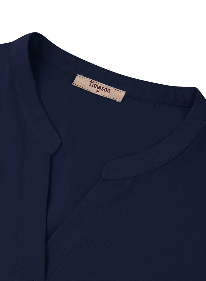 Timeson Women's Chiffon V Neck Sleeveless Blouse Tops Office Work Shirts, Deep Blue, XXL - Image 5