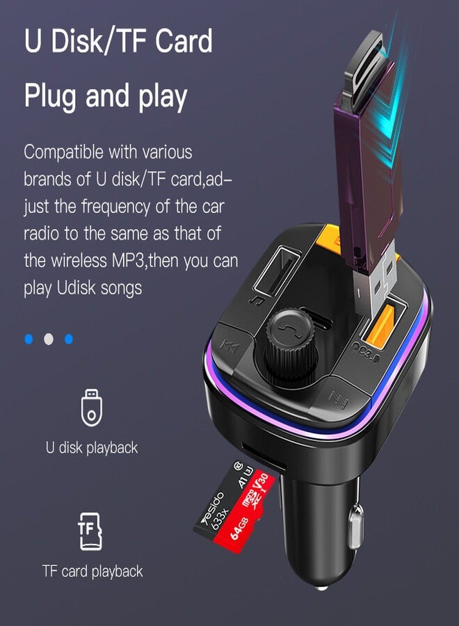 شاحن سيارة Y45 سريع الشحن بمنفذين USB وجهاز إرسال FM وشاحن سيارة متعدد الوظائف Mp3