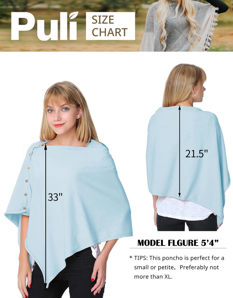 PULI Women's Versatile Knitted Shawls Scarf Poncho Sweater with Buttons Lightweight Spring Summer Fall Wraps blue - Image 5