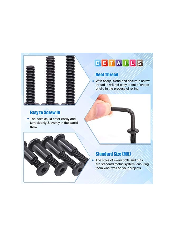 Glarks 121Pcs M6x16/ 20/25/ 30/ 35mm Black Hex Drive Socket Cap Bolts Kit, Allen Head Countsunk Furniture Crib Bolts Nuts Screws for Chair Table Cabinets - Image 4