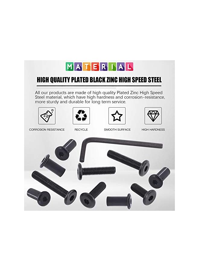 Glarks 121Pcs M6x16/ 20/25/ 30/ 35mm Black Hex Drive Socket Cap Bolts Kit, Allen Head Countsunk Furniture Crib Bolts Nuts Screws for Chair Table Cabinets - Image 3
