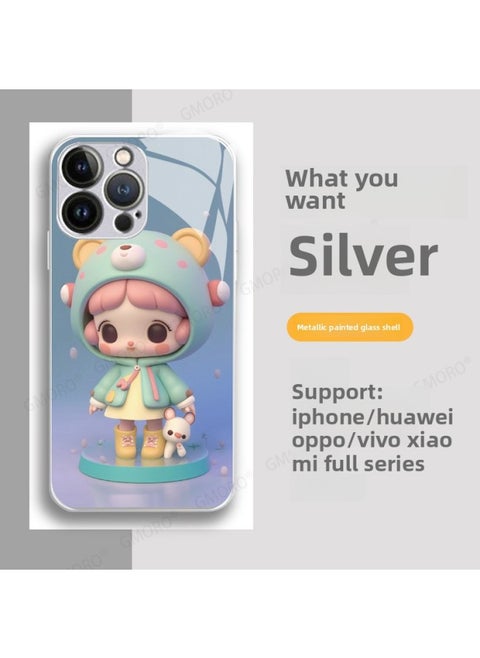 Mobile Phone Case Customized One-Piece Customized Mobile Phone Case Private Customized DIY Mobile Phone Case Photo Printing Mobile Phone Case-Color:Metal Painted Glass Shell-Silver-Custom-Applicable Model:For Iphone16Pro