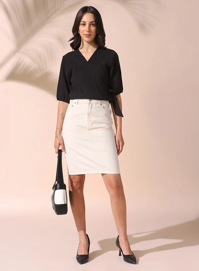 دينيس لينغو بلوزة نسائية سوداء بوليستر بقصة عادية