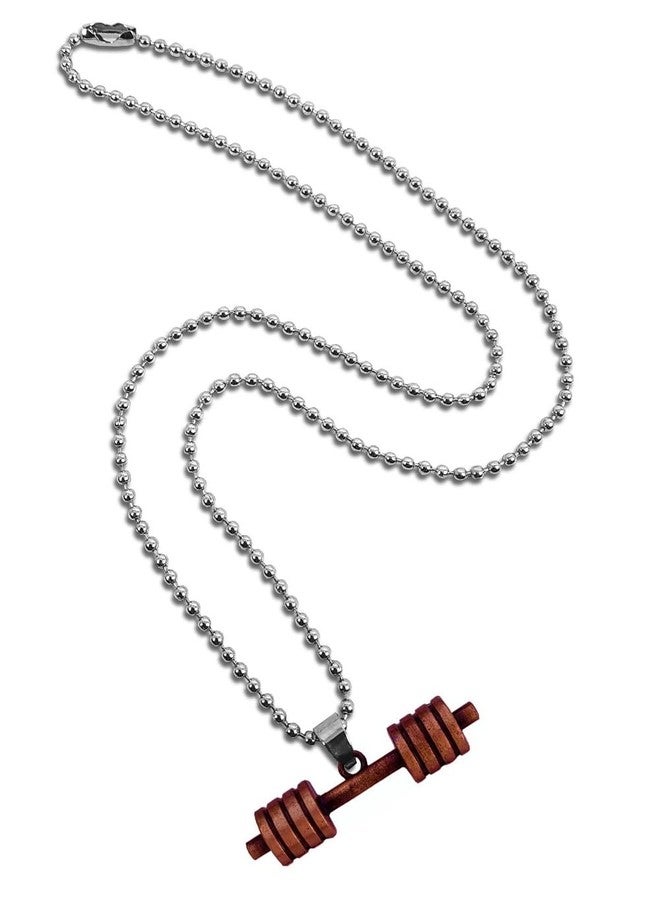Bigwheels Rose-Gold Plated Stainless Steel Weightlifting Fitness Gym Bodybuilding Sports Dumbbell Barbell Locket Pendant Necklace With Chain For Boy's And Girl's - Image 1