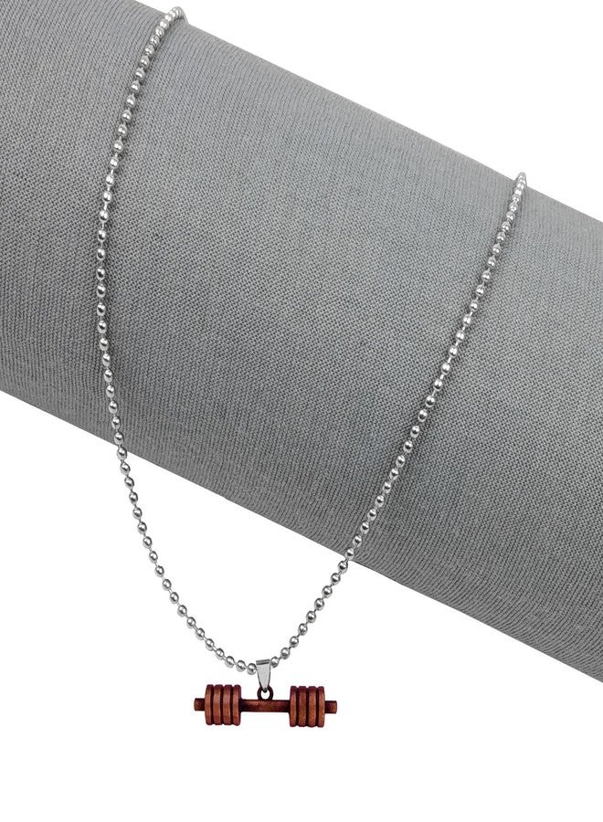 Bigwheels Rose-Gold Plated Stainless Steel Weightlifting Fitness Gym Bodybuilding Sports Dumbbell Barbell Locket Pendant Necklace With Chain For Boy's And Girl's - Image 2