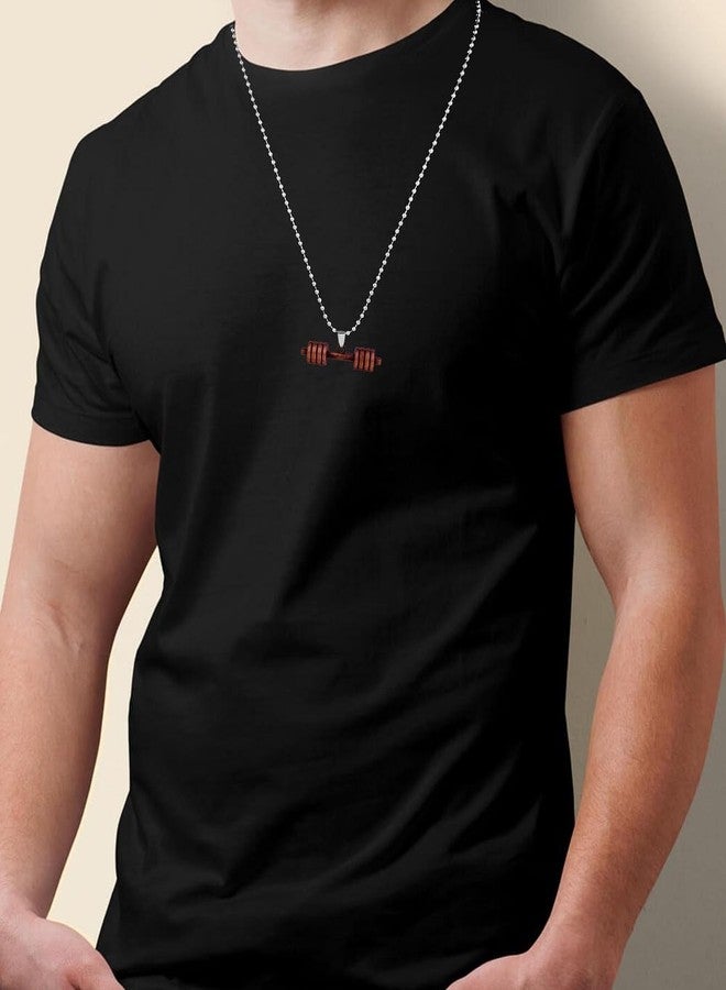 Bigwheels Rose-Gold Plated Stainless Steel Weightlifting Fitness Gym Bodybuilding Sports Dumbbell Barbell Locket Pendant Necklace With Chain For Boy's And Girl's - Image 4