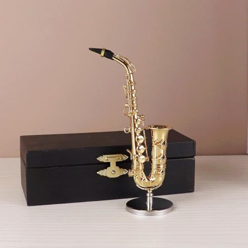 Tnfeeon Miniature Alto Saxophone, Mini Musical Instrument Saxophone with Stand and Case Simulate Instrument Miniature Dollhouse Model Ornament Collection - Image 2