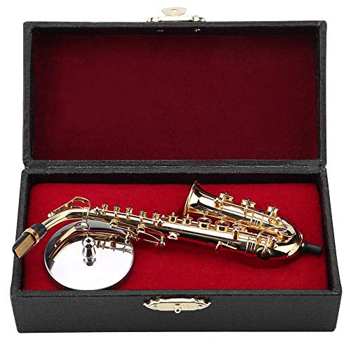 Tnfeeon Miniature Alto Saxophone, Mini Musical Instrument Saxophone with Stand and Case Simulate Instrument Miniature Dollhouse Model Ornament Collection - Image 1
