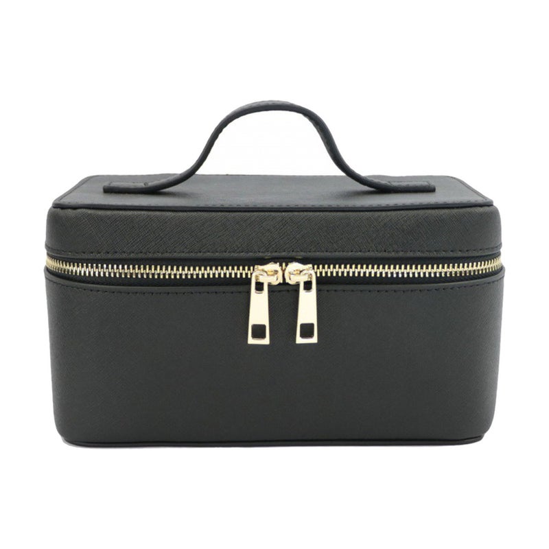 Leather Case Large Capacity Carry Handle Cosmetic Organizer and Travel Storage Makeup Train in Black for cosmetics - Image 1