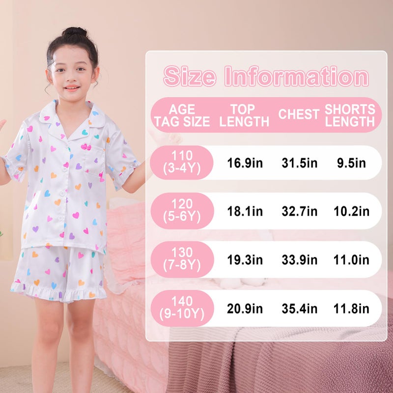 MHJY Toddler Girls Pajama Set Silk Satin Girls Pajamas Short Sleeve Button-Up Top Pajamas for Kids White - Image 5