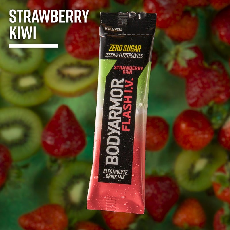 BODYARMOR باكيتات إلكتروليت BODYARMOR Flash IV بنكهة الفراولة والكيوي مشروب خالي من السكر مزيج مشروبات فردية مسحوق ماء جوز الهند 6 حبة - Image 4