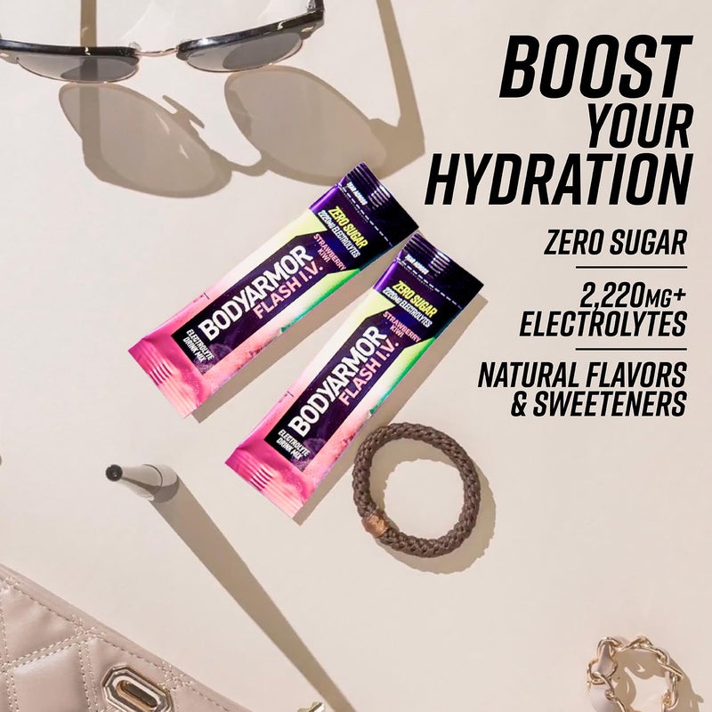 BODYARMOR باكيتات إلكتروليت BODYARMOR Flash IV بنكهة الفراولة والكيوي مشروب خالي من السكر مزيج مشروبات فردية مسحوق ماء جوز الهند 6 حبة - Image 5