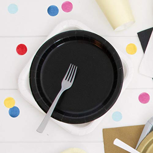Unique Party Solid Black Round Paper Dinner Plates - 9" (Pack of 16) - Eco-Friendly & Disposable Tableware - Perfect for Celebrations, Weddings & Gatherings - Image 4