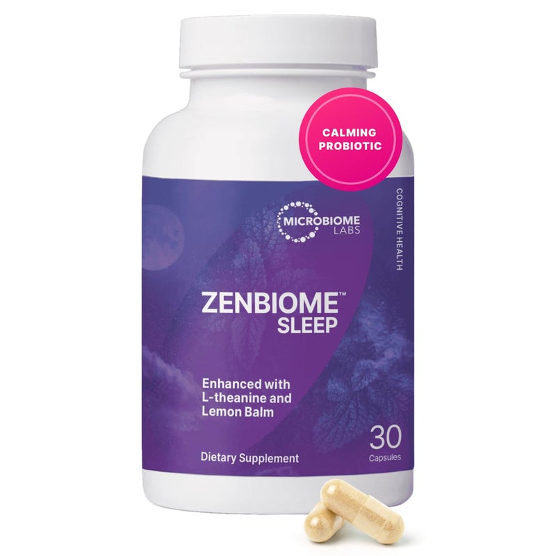 Microbiome Labs Zenbiome Sleep L Theanine Supplement with Lemon Balm Extract Probiotics with Bifidobacterium Longum Help Soothe The GutBrain Axis at Bedtime 30 Capsules