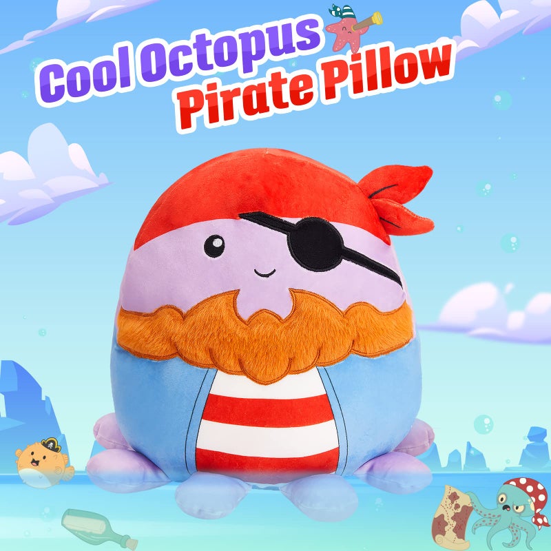 BSTAOFY Pirate Octopus Plush Pillow Cute and Soft Octopus Stuffed Animal Hugging Pillow Sea Animal Plush Toys Birthday Valentines Gifts for Kids Boys Girls 12 - Image 2
