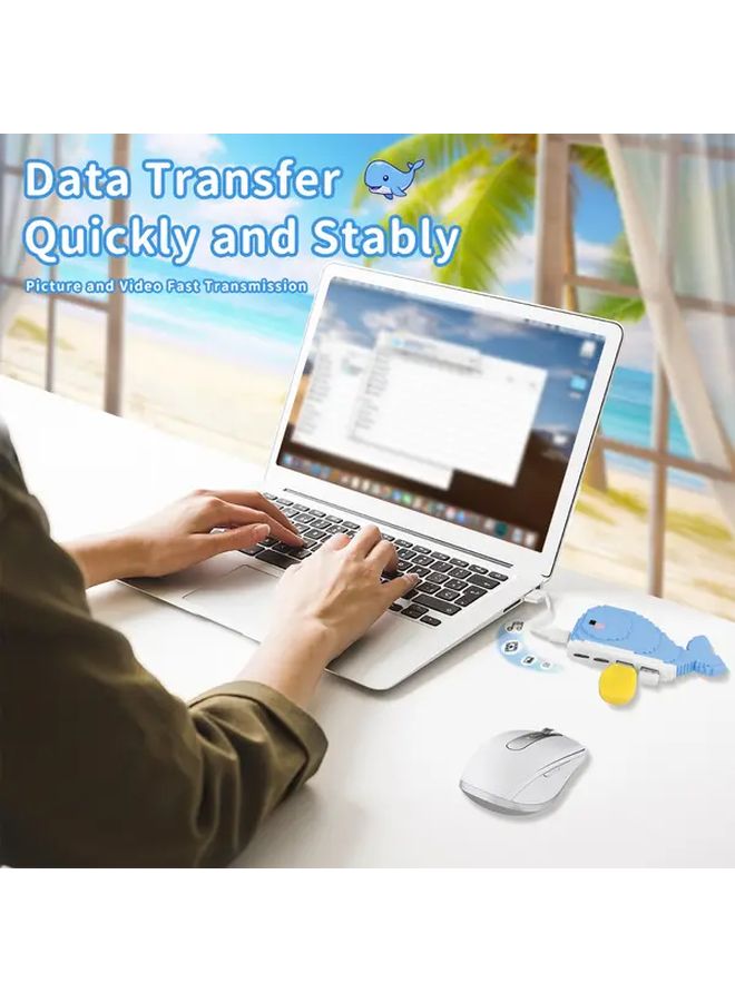 Blue Whale Shaped USB Hub 2 USB A 2 USB C Compact Portable Desktop Decoration - Image 3