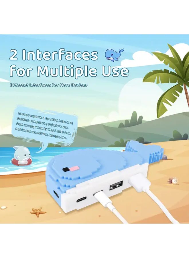 Blue Whale Shaped USB Hub 2 USB A 2 USB C Compact Portable Desktop Decoration - Image 4