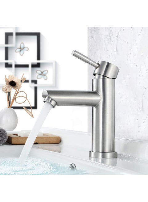 Modern Basin Faucet Bathroom Chrome Brushed Faucet Deck Mounted Basin Sink Tap Mixer Hot  Cold Water Stainless Steel Faucet