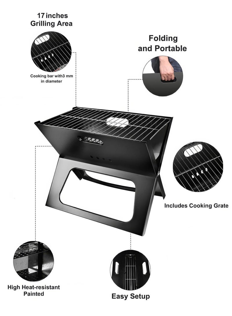 RENOVO Portable Outdoor Camping Grill and Fire, Barbecue Charcoal Foldable BBQ Grill with Large Grilling Surface - Image 5