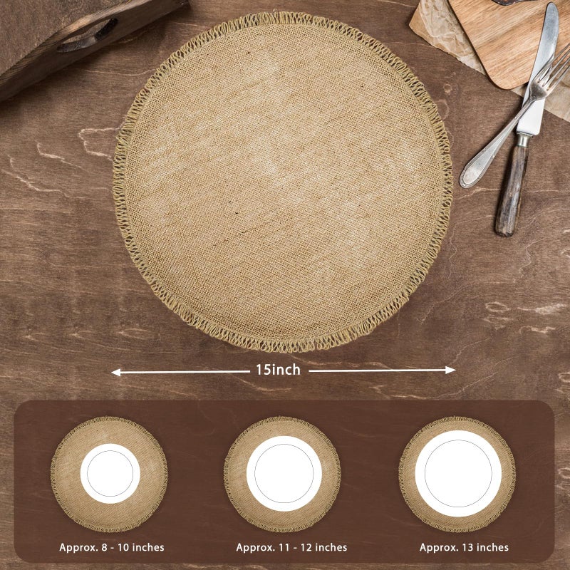 Noctiflorous Round Burlap Placemats Set of 12 Jute Rustic Place Mats for Dining Tables Heat Resistant Natural Farmhouse Table Mats Decor for Thanksgiving (Tassel) - Image 2