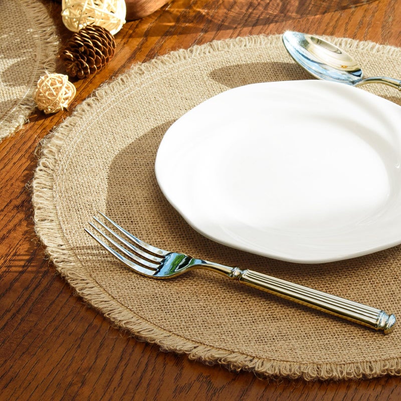 Noctiflorous Round Burlap Placemats Set of 12 Jute Rustic Place Mats for Dining Tables Heat Resistant Natural Farmhouse Table Mats Decor for Thanksgiving (Tassel) - Image 4