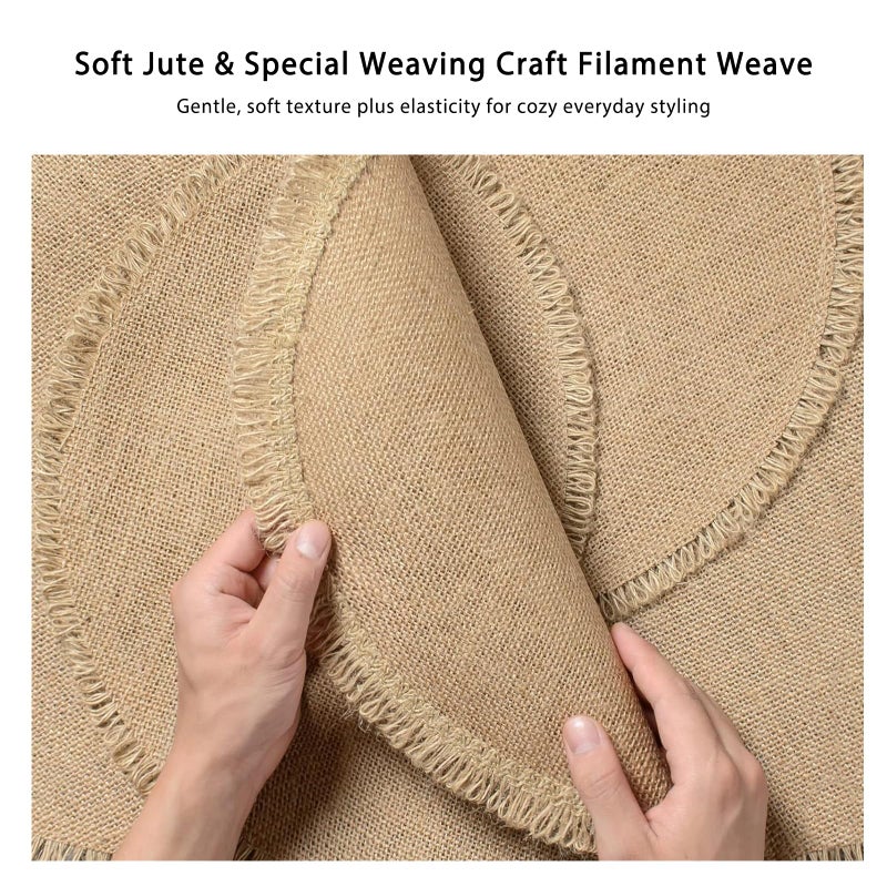 Noctiflorous Round Burlap Placemats Set of 12 Jute Rustic Place Mats for Dining Tables Heat Resistant Natural Farmhouse Table Mats Decor for Thanksgiving (Tassel) - Image 3