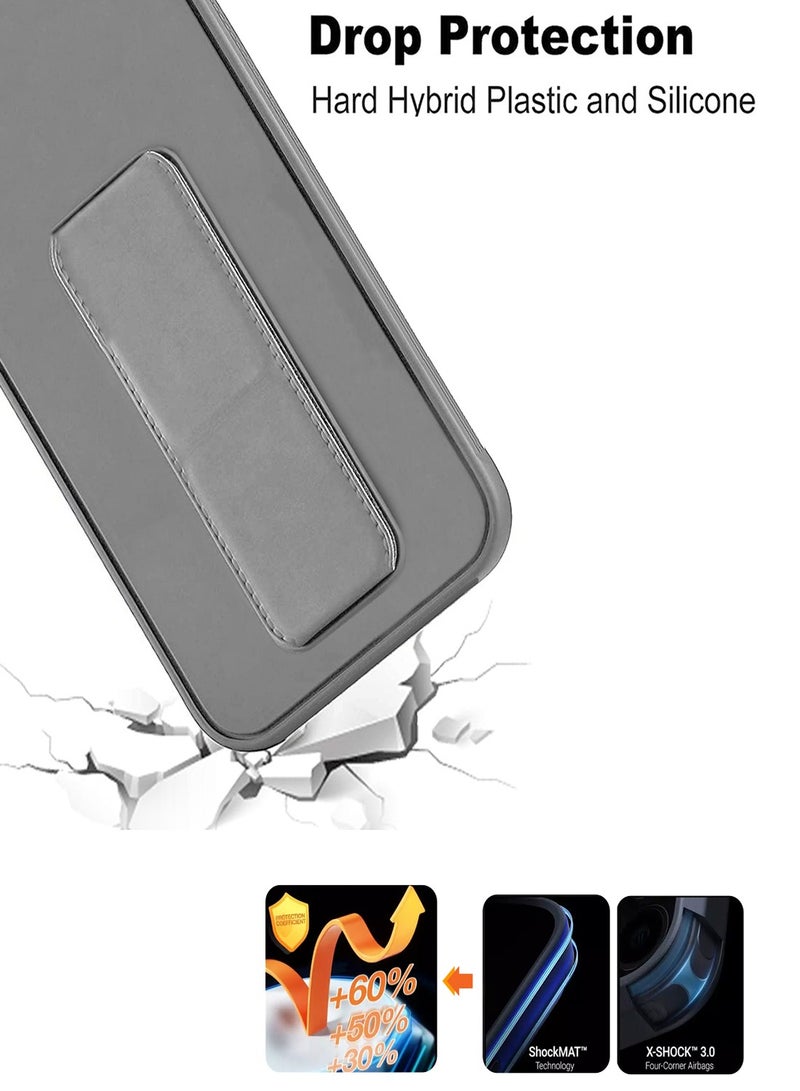 Apple iPhone 16 Pro Max 2024 Hand Grip Foldable Magnetic Kickstand Wrist Strap Finger Grip with Built-in Iron Case Cover - Grey