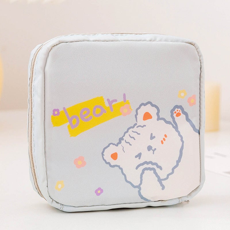 Cute Cartoon Sanitary Pad Organizer Large Capacity Blue 