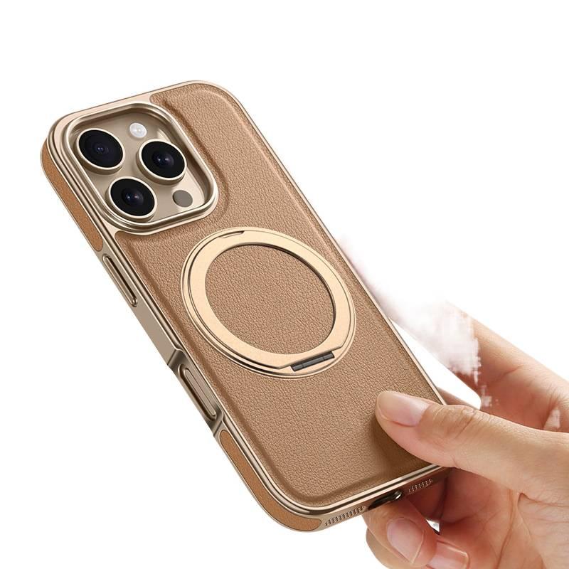 غطاء واقي بملمس باللون Desert Brown مغناطيسي بوظيفة حامل جلد لـ iPhone 16 / 16 Plus / 16 Pro / 16 Pro Max مع حامل قائم وتغطية كاملة مع مغناطيس قوي لترتيب الأغراض للاستخدام العملي - Image 4