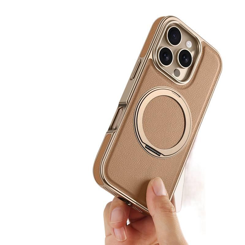 غطاء واقي بملمس باللون Desert Brown مغناطيسي بوظيفة حامل جلد لـ iPhone 16 / 16 Plus / 16 Pro / 16 Pro Max مع حامل قائم وتغطية كاملة مع مغناطيس قوي لترتيب الأغراض للاستخدام العملي - Image 5