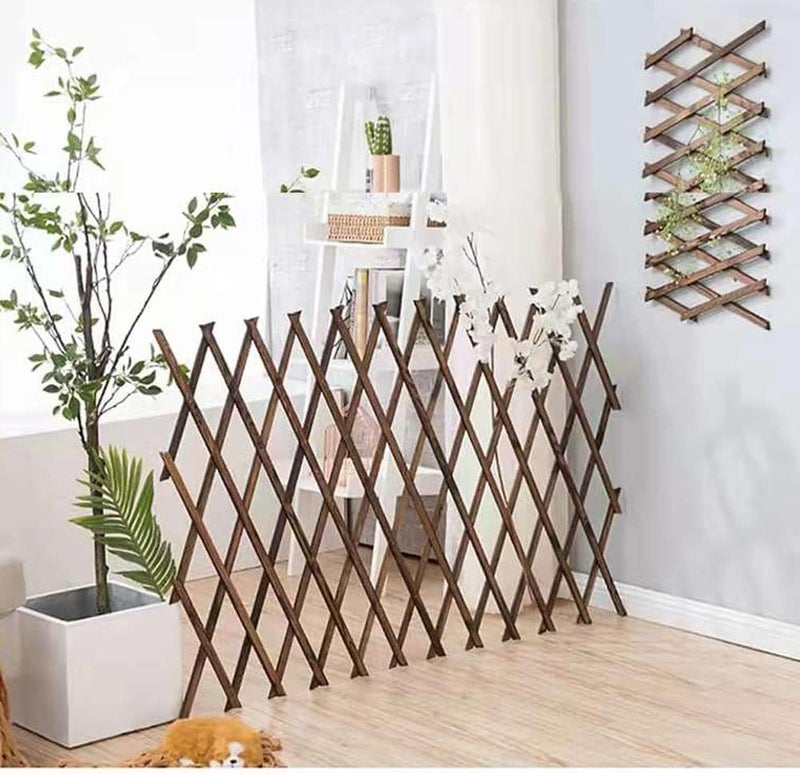 LINGWEI Portable Expandable Wooden Garden Fence - Wicker Style for Home Wall Hanging, Plant Trellis Frame (Brown, 105cm) - Image 5