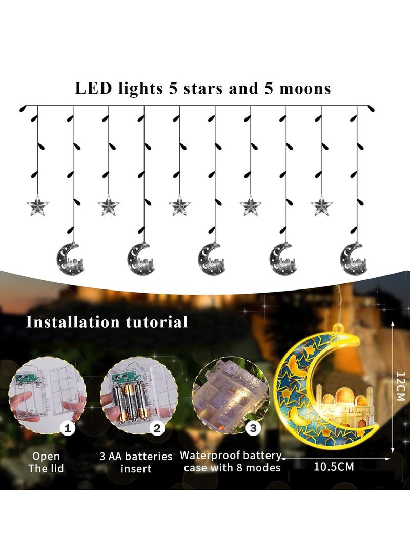 يواوليتي أضواء زينة رمضان ، أضواء رمضان ، أضواء ليلة رمضان مع علبة بطارية تعمل بالطاقة في الأماكن المغلقة في الهواء الطلق(5 نجوم و 5 أقمار على شكل قلعة)  - Image 4
