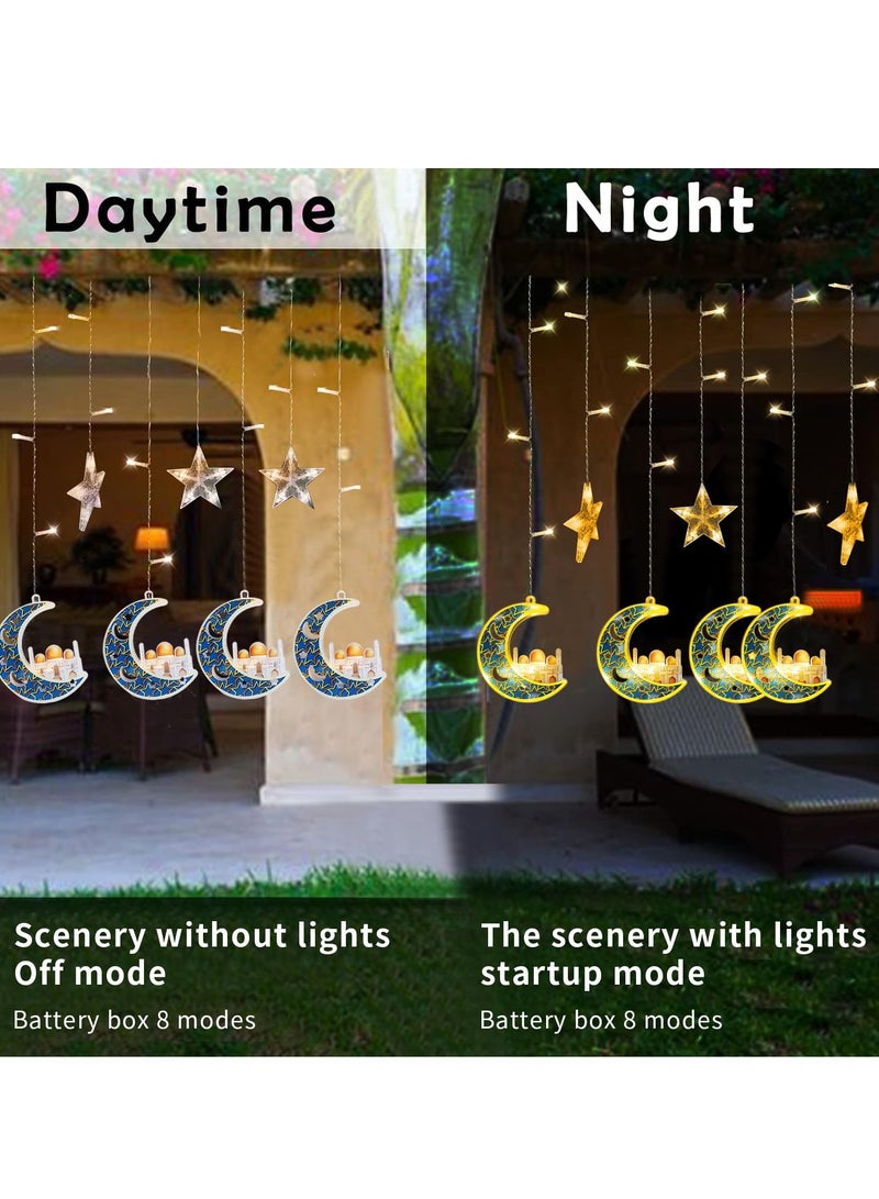 يواوليتي أضواء زينة رمضان ، أضواء رمضان ، أضواء ليلة رمضان مع علبة بطارية تعمل بالطاقة في الأماكن المغلقة في الهواء الطلق(5 نجوم و 5 أقمار على شكل قلعة)  - Image 3