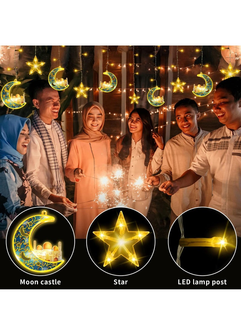 يواوليتي أضواء زينة رمضان ، أضواء رمضان ، أضواء ليلة رمضان مع علبة بطارية تعمل بالطاقة في الأماكن المغلقة في الهواء الطلق(5 نجوم و 5 أقمار على شكل قلعة)  - Image 2