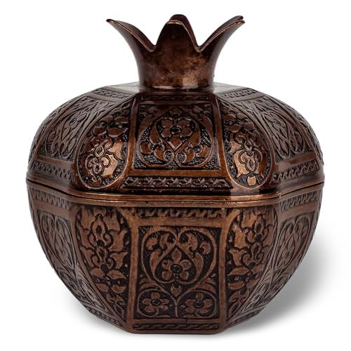 Binbir Trend Decorative Pomegranate Bowl with Lid, Zamak Die-Cast Candy Dish & Catch-All Tray, 17.4 fl oz – Coffee Table Decor, Jewelry Holder, Table Centerpiece Accent (6 Colors) (Antique Brown) - Image 1