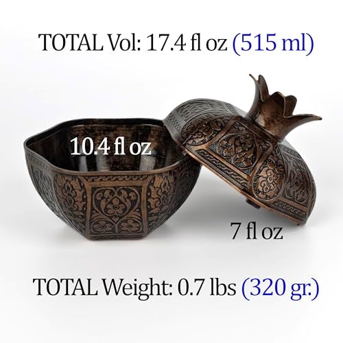 Binbir Trend Decorative Pomegranate Bowl with Lid, Zamak Die-Cast Candy Dish & Catch-All Tray, 17.4 fl oz – Coffee Table Decor, Jewelry Holder, Table Centerpiece Accent (6 Colors) (Antique Brown) - Image 4