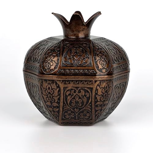 Binbir Trend Decorative Pomegranate Bowl with Lid, Zamak Die-Cast Candy Dish & Catch-All Tray, 17.4 fl oz – Coffee Table Decor, Jewelry Holder, Table Centerpiece Accent (6 Colors) (Antique Brown) - Image 5