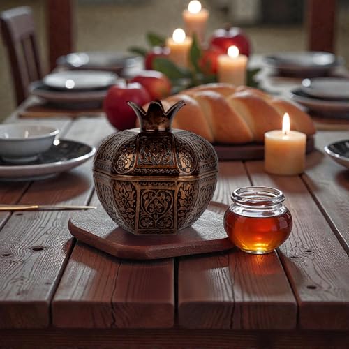 Binbir Trend Decorative Pomegranate Bowl with Lid, Zamak Die-Cast Candy Dish & Catch-All Tray, 17.4 fl oz – Coffee Table Decor, Jewelry Holder, Table Centerpiece Accent (6 Colors) (Antique Brown) - Image 2