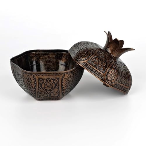 Binbir Trend Decorative Pomegranate Bowl with Lid, Zamak Die-Cast Candy Dish & Catch-All Tray, 17.4 fl oz – Coffee Table Decor, Jewelry Holder, Table Centerpiece Accent (6 Colors) (Antique Brown) - Image 3