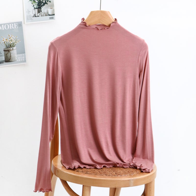 2025 Spring and Autumn New Modal Half Turtle Collar Thin Fungus Long Sleeve T-Shirt Women's Slim Mask Bottoming Shirt - Image 1