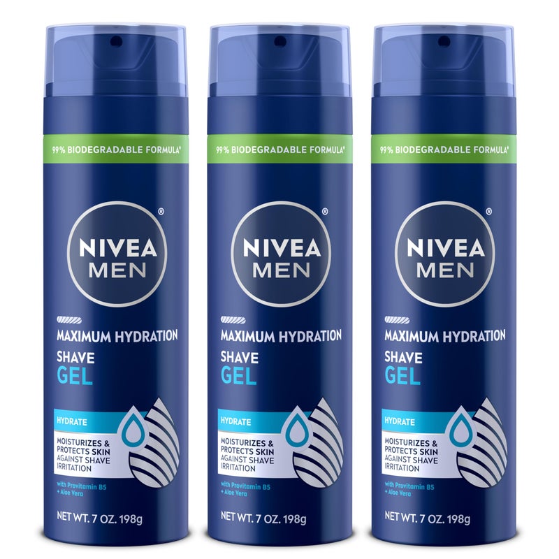 NIVEA MEN Maximum Hydration Shave Gel with Aloe Vera and Provitamin B5, 3 Pack of 7 Oz Cans - Image 1