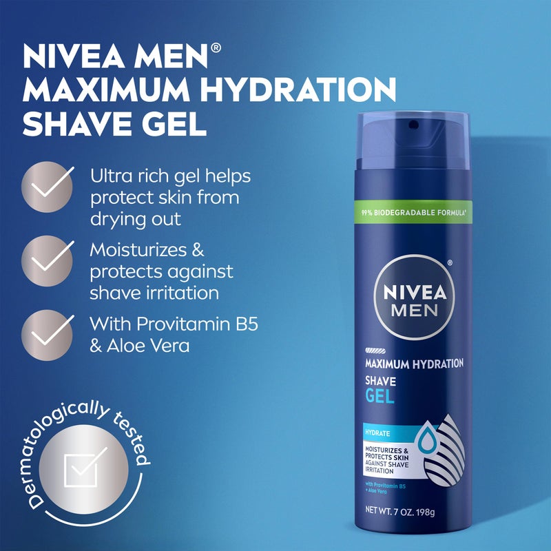 NIVEA MEN Maximum Hydration Shave Gel with Aloe Vera and Provitamin B5, 3 Pack of 7 Oz Cans - Image 3