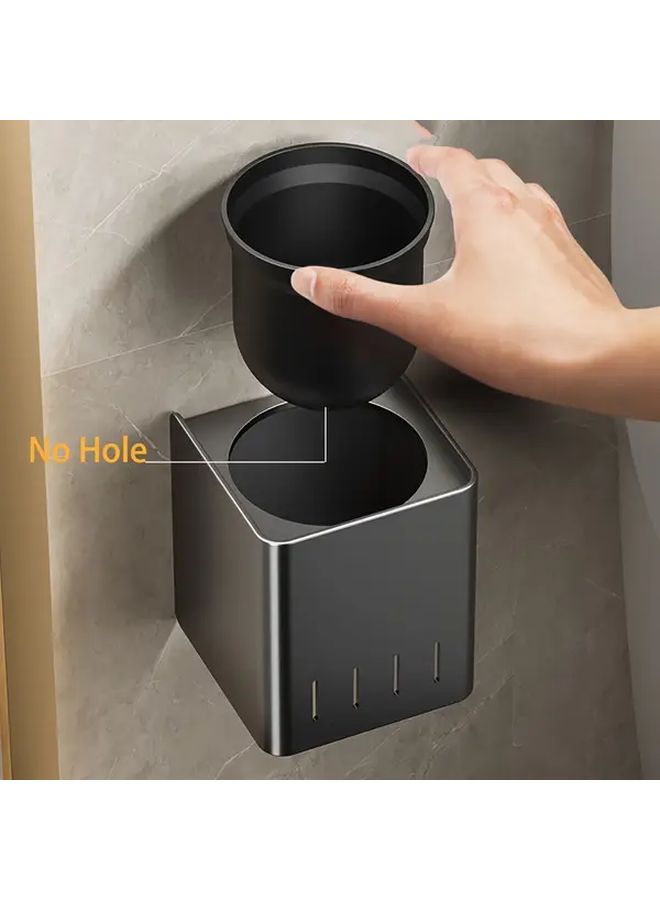 Grey Stainless Steel Toilet Brush With Holder Square Leak Proof Design Wall Mounted Freestanding No Drill Installation Reusable Bathroom Accessory - Image 3